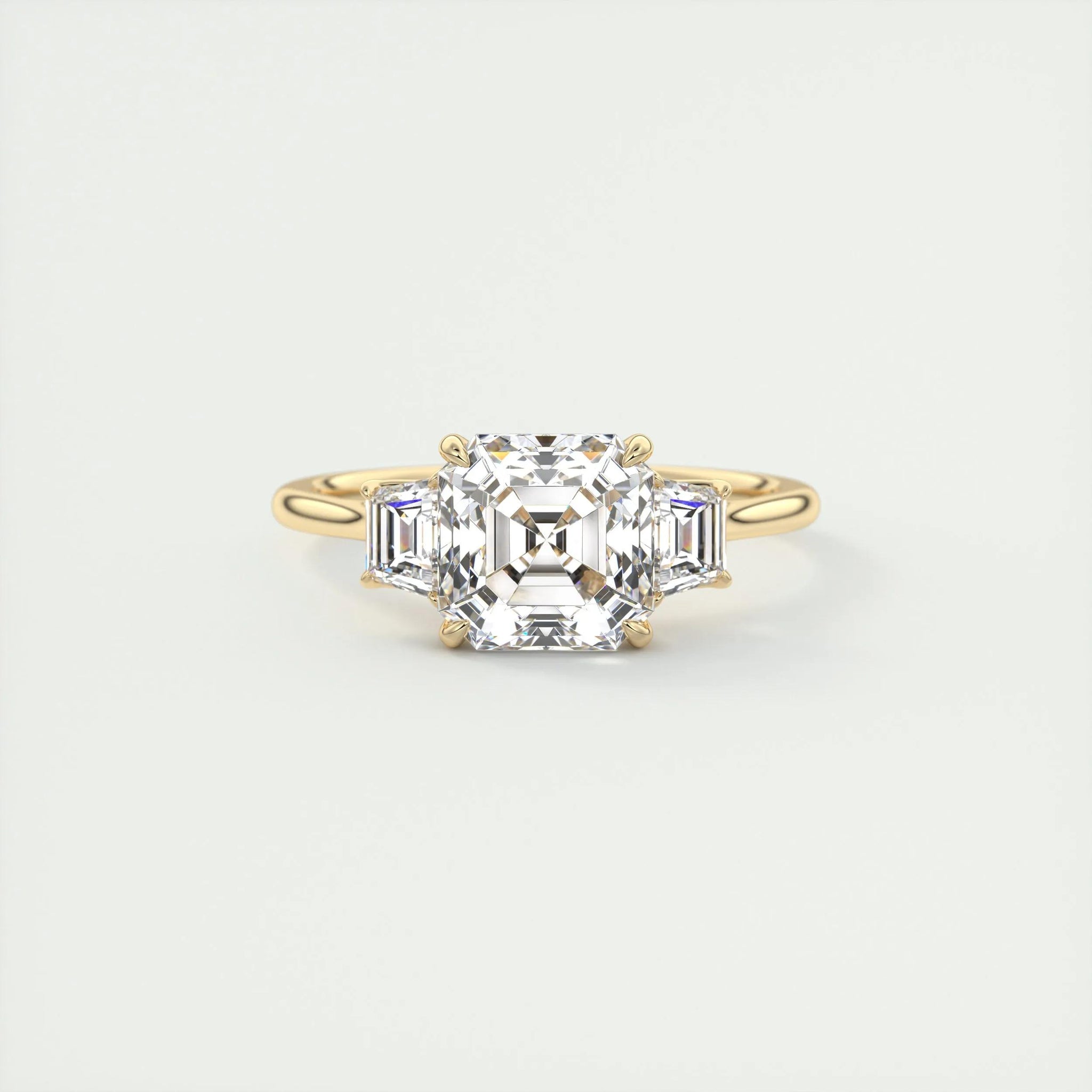 2.0 ct Asscher Three Stone Moissanite Diamond Engagement Ring