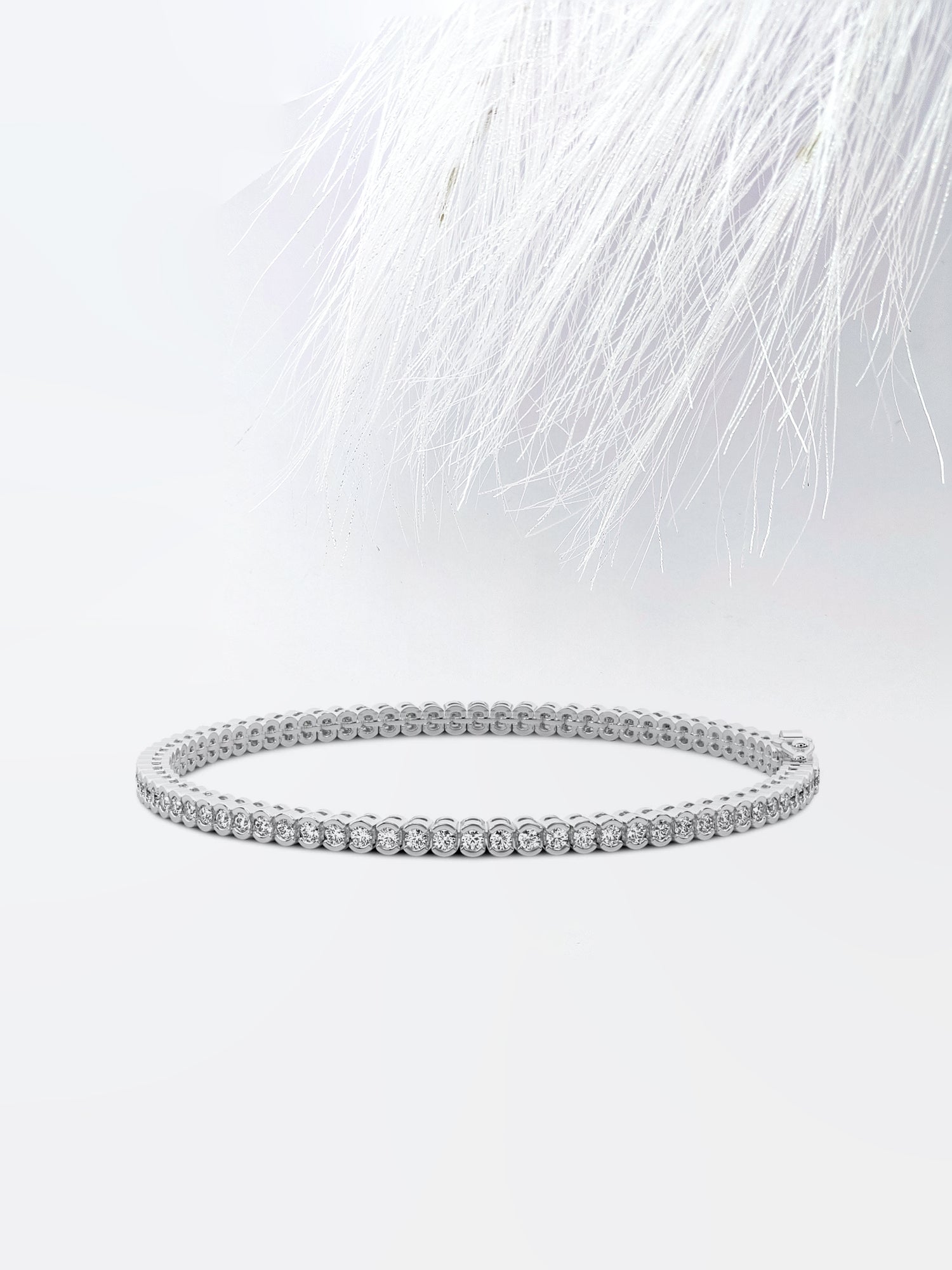 Half Bezel Round Moissanite Diamond Tennis Bracelet 14K White Gold