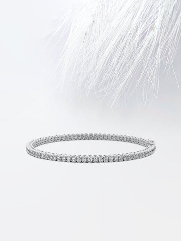 Half Bezel Round Moissanite Diamond Tennis Bracelet 14K White Gold