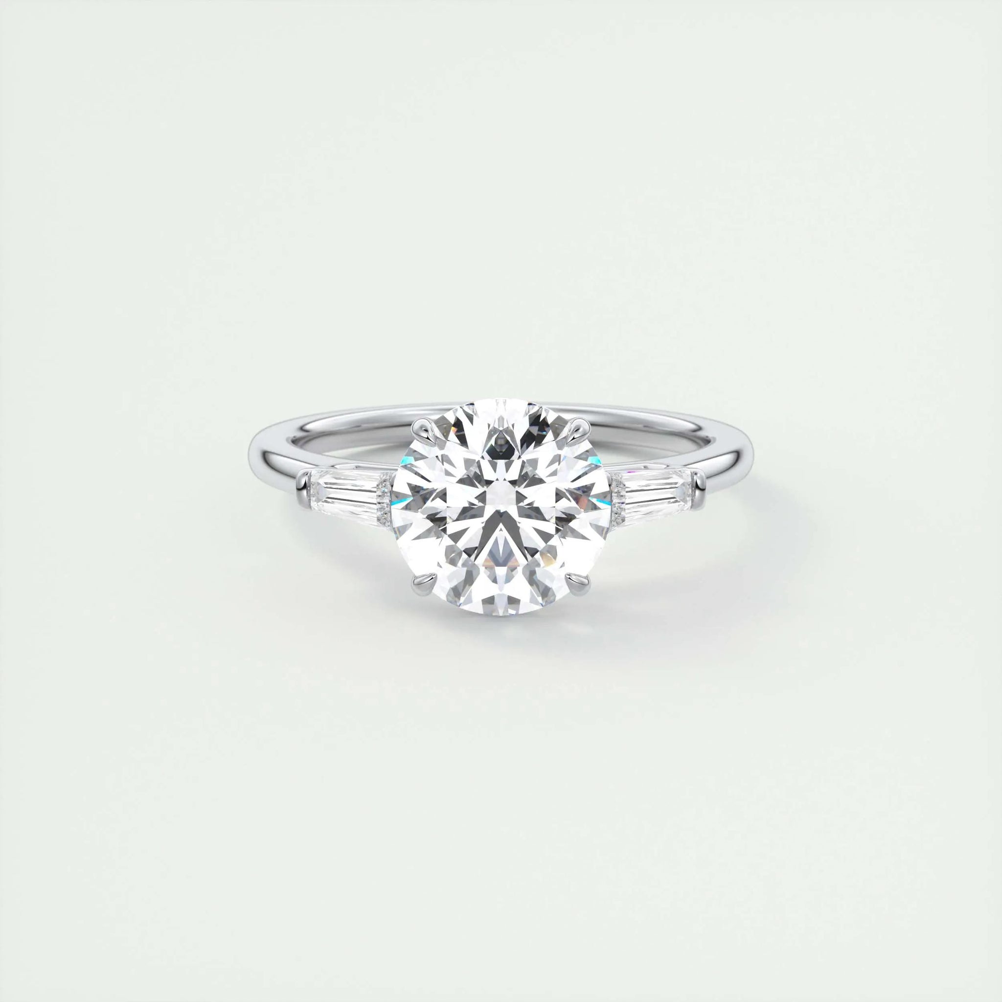 2.3 Ct Round Baguette Three Stone Moissanite Diamond Engagement Ring