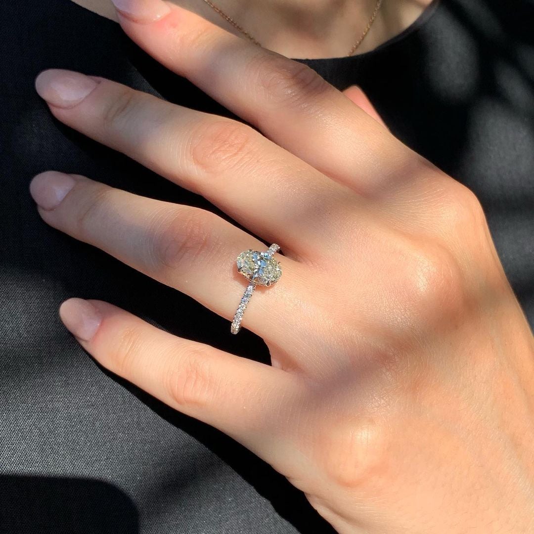 1.91CT Oval Cut Moissanite Hidden Halo Pave Setting Engagement Ring