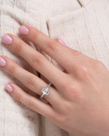 2.0 -4.0 CT Emerald Cut Hidden Halo Pave Engagement Ring