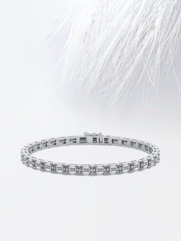 Emerald Cut Moissanite Diamond Tennis Bracelet 14K Solid White Gold