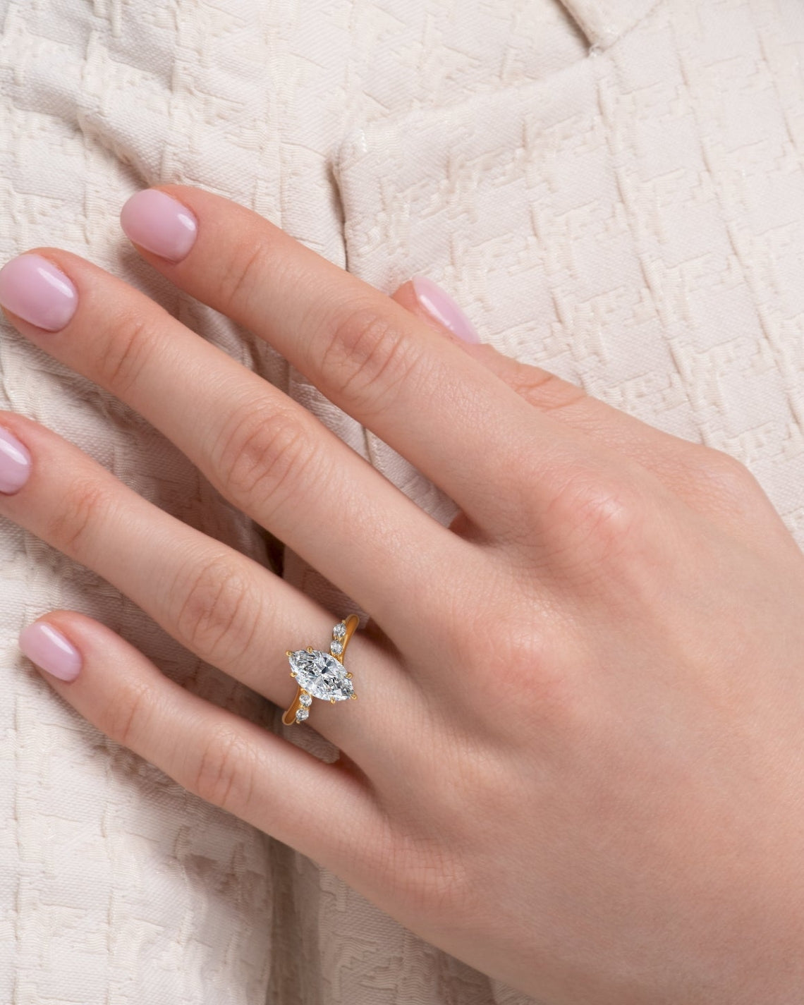 2.0 - 4.0 CT Marquise shaped CVD Diamond Cluster-Setting Engagement Ring