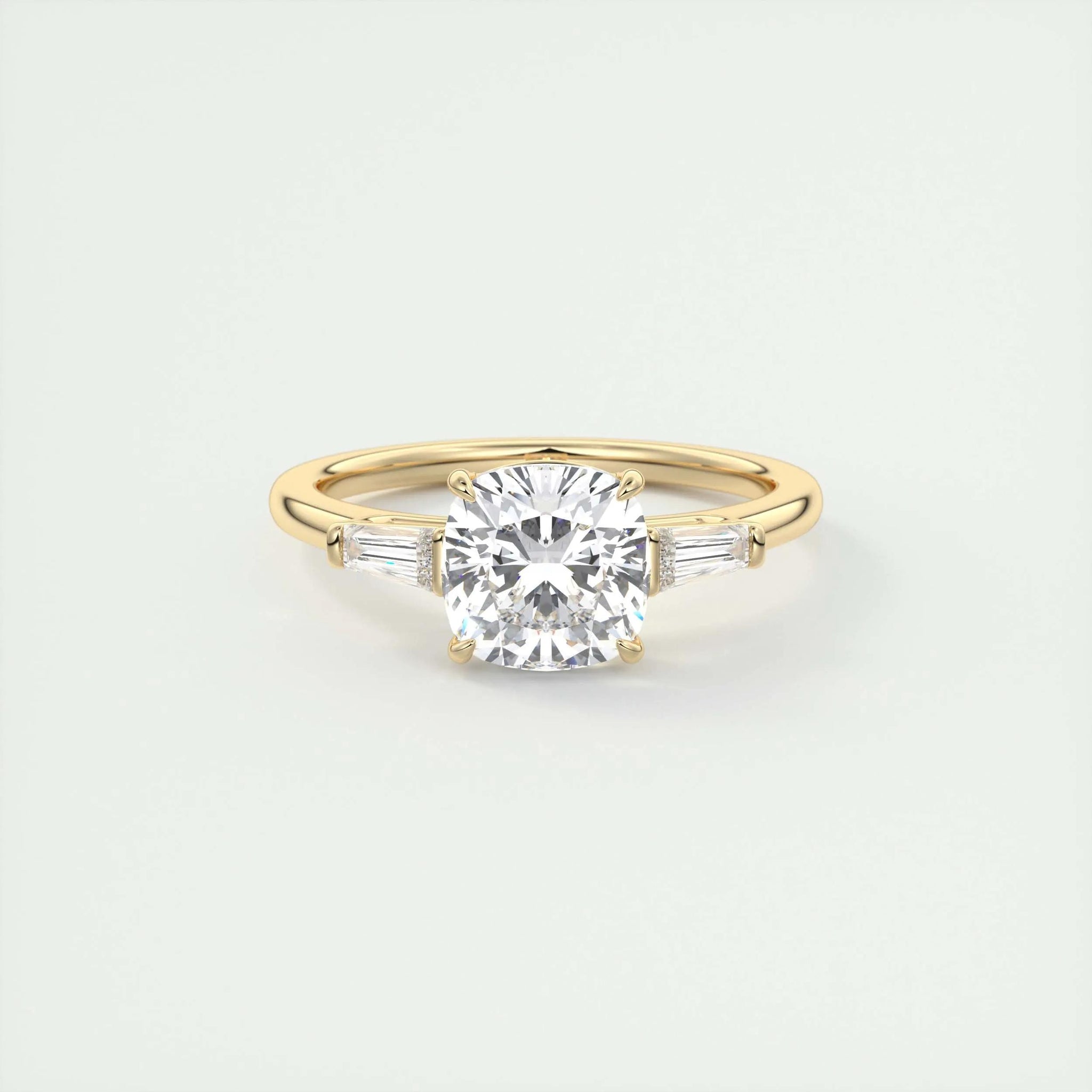 3.2 Ct Cushion Baguette Three Stone Moissanite Diamond Engagement Ring