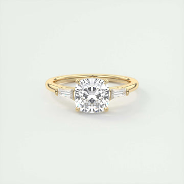 3.2 Ct Cushion Baguette Three Stone Moissanite Diamond Engagement Ring