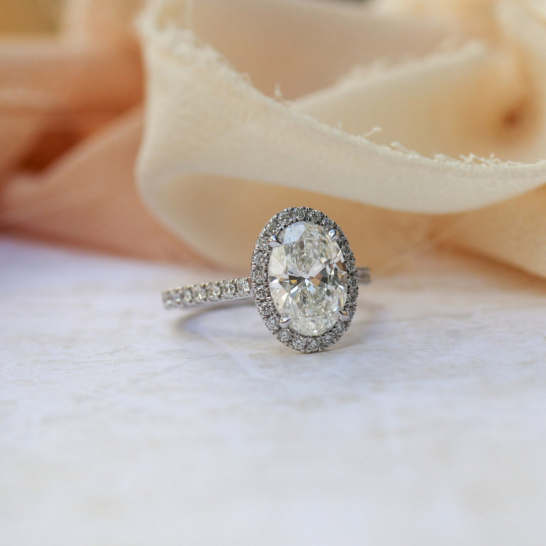 2.15CT Oval Moissanite Halo Pave Setting Diamond Engagement Ring