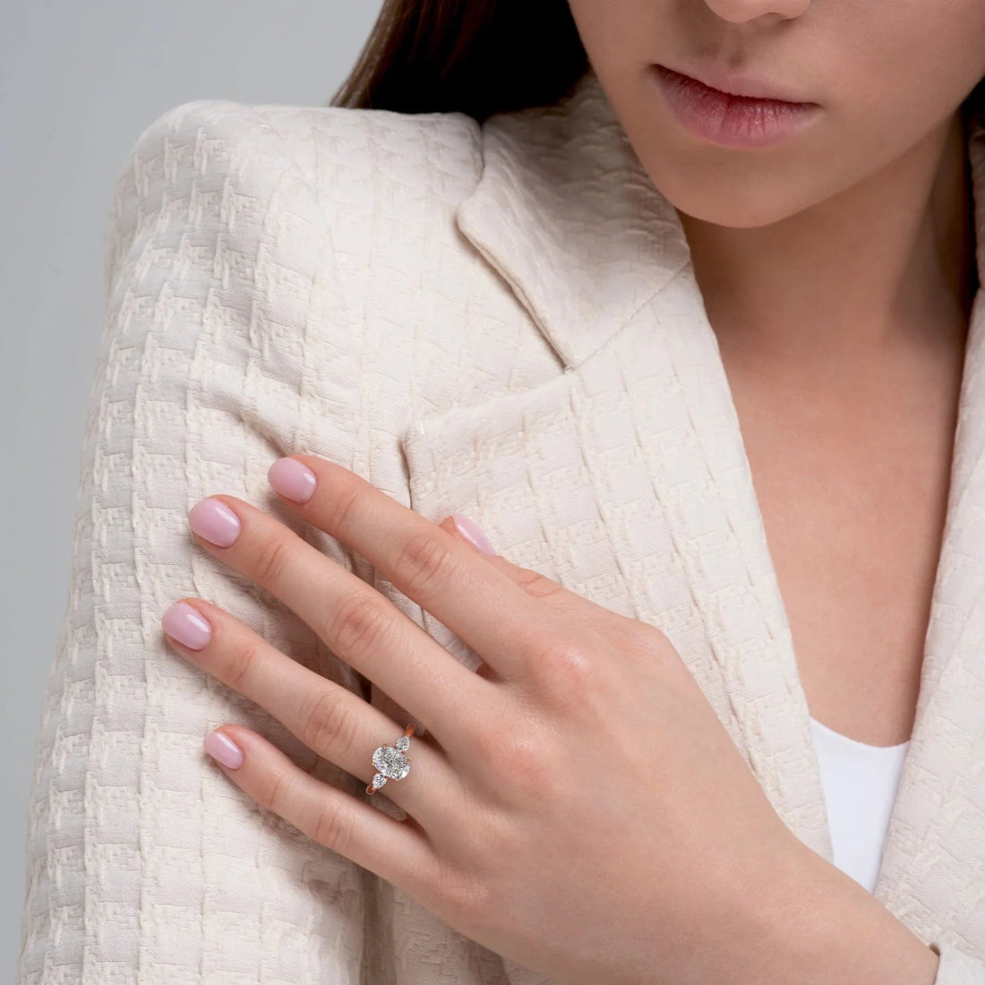 2.0 - 4.0 CT Oval Cut CVD Diamond Three Stone Style Engagement Ring