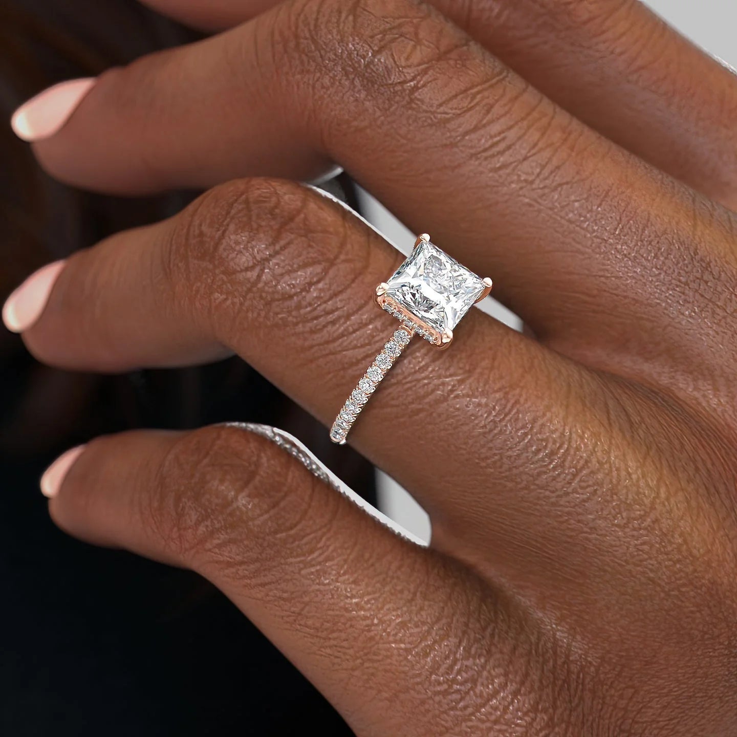 2.0 - 4.0 CT Princess Cut CVD Diamond Hidden Halo & Pave Style Engagement Ring