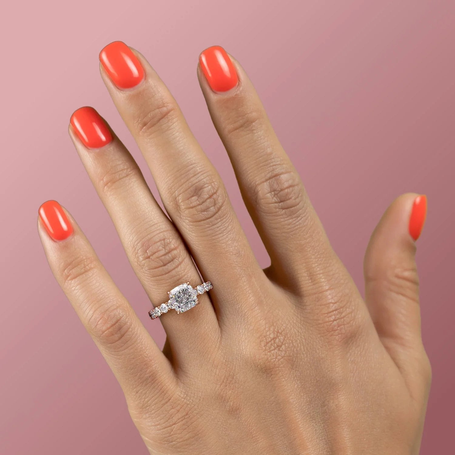 2.0- 4.0 CT Cushion Cut CVD Diamond Hidden Halo & Pave Engagement Ring