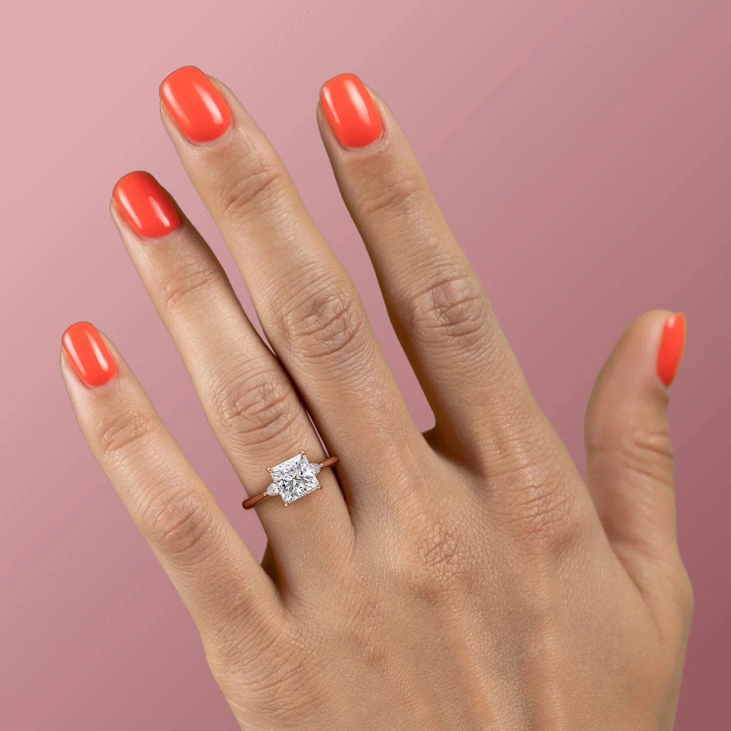 1.0 - 3.0 CT Princess Cut CVD Diamond Three Stone Style Engagement Ring