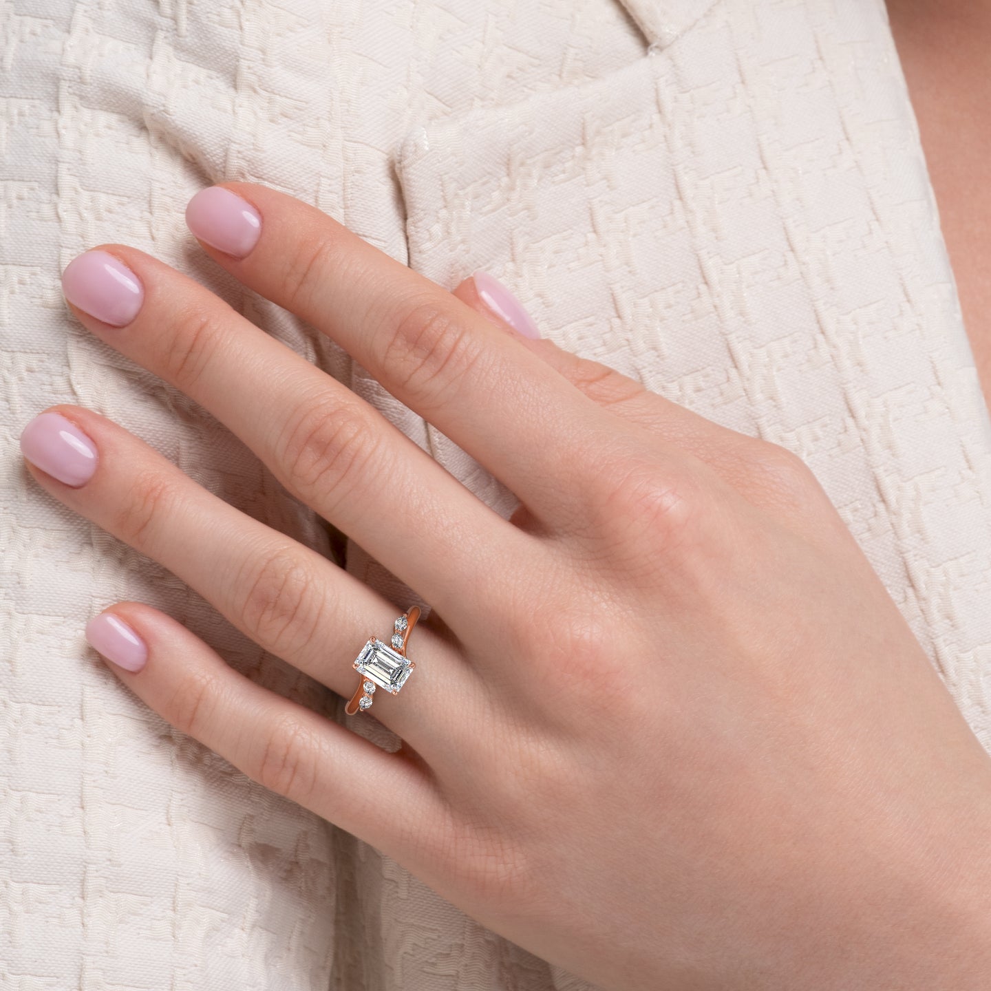 1.0 - 3.0 CT Emerald Cut CVD Diamond Cluster Engagement Ring