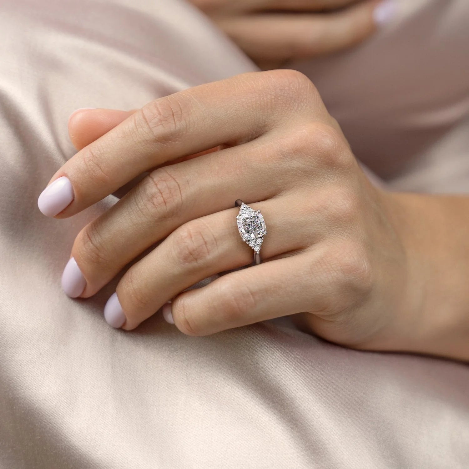 2.0 - 4.0 CT Cushion Cut CVD Diamond Cluster Engagement Ring