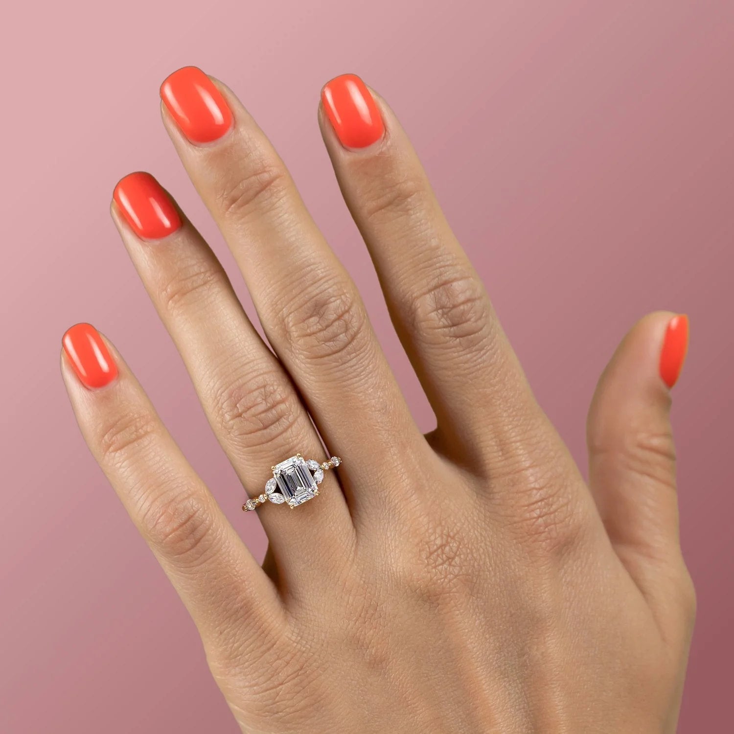 1.0- 3.0 CT Emerald Cut CVD Diamond Cluster Style  Engagement Ring