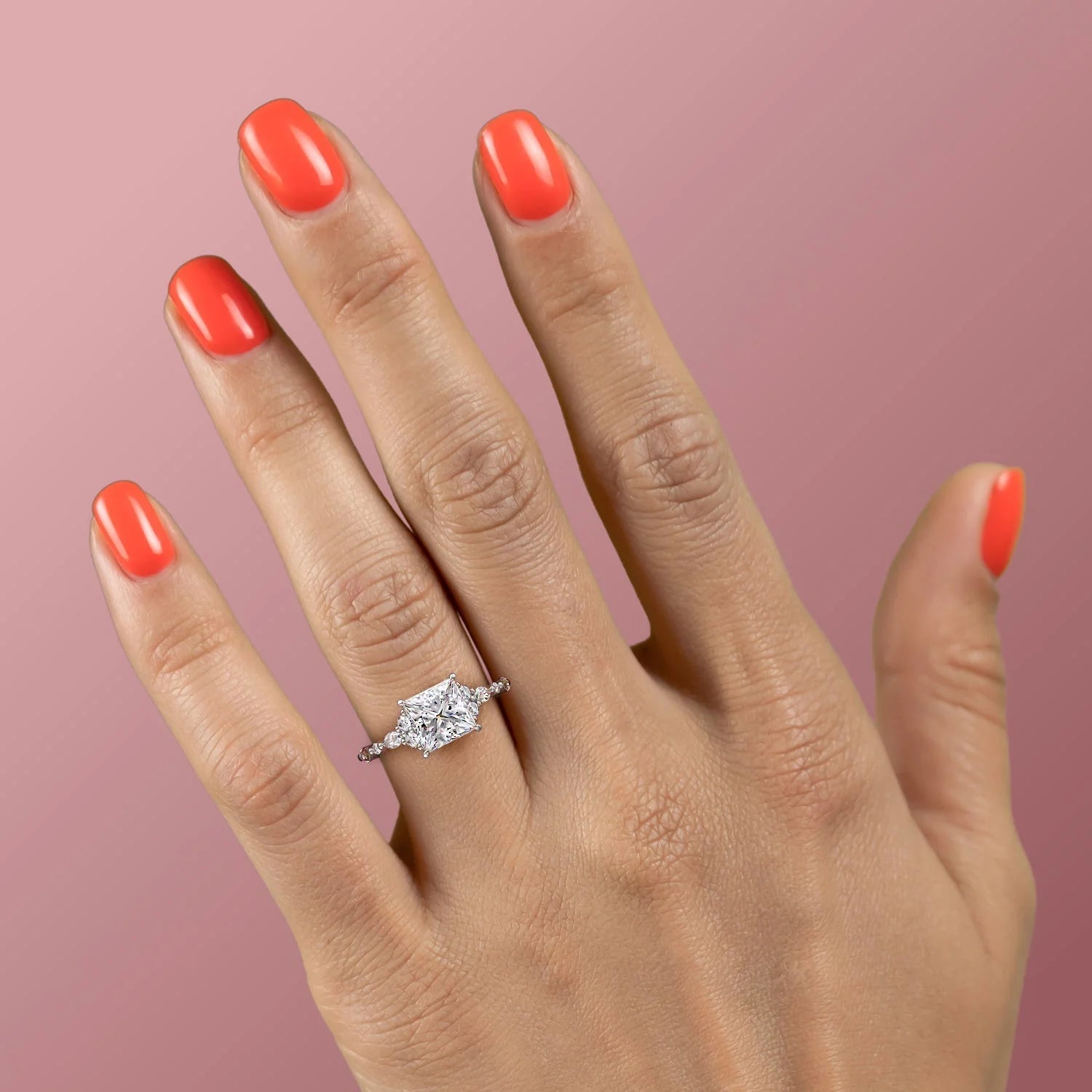 1.0 - 3.0 CT Princess Cut CVD Diamond Cluster Style Engagement Ring
