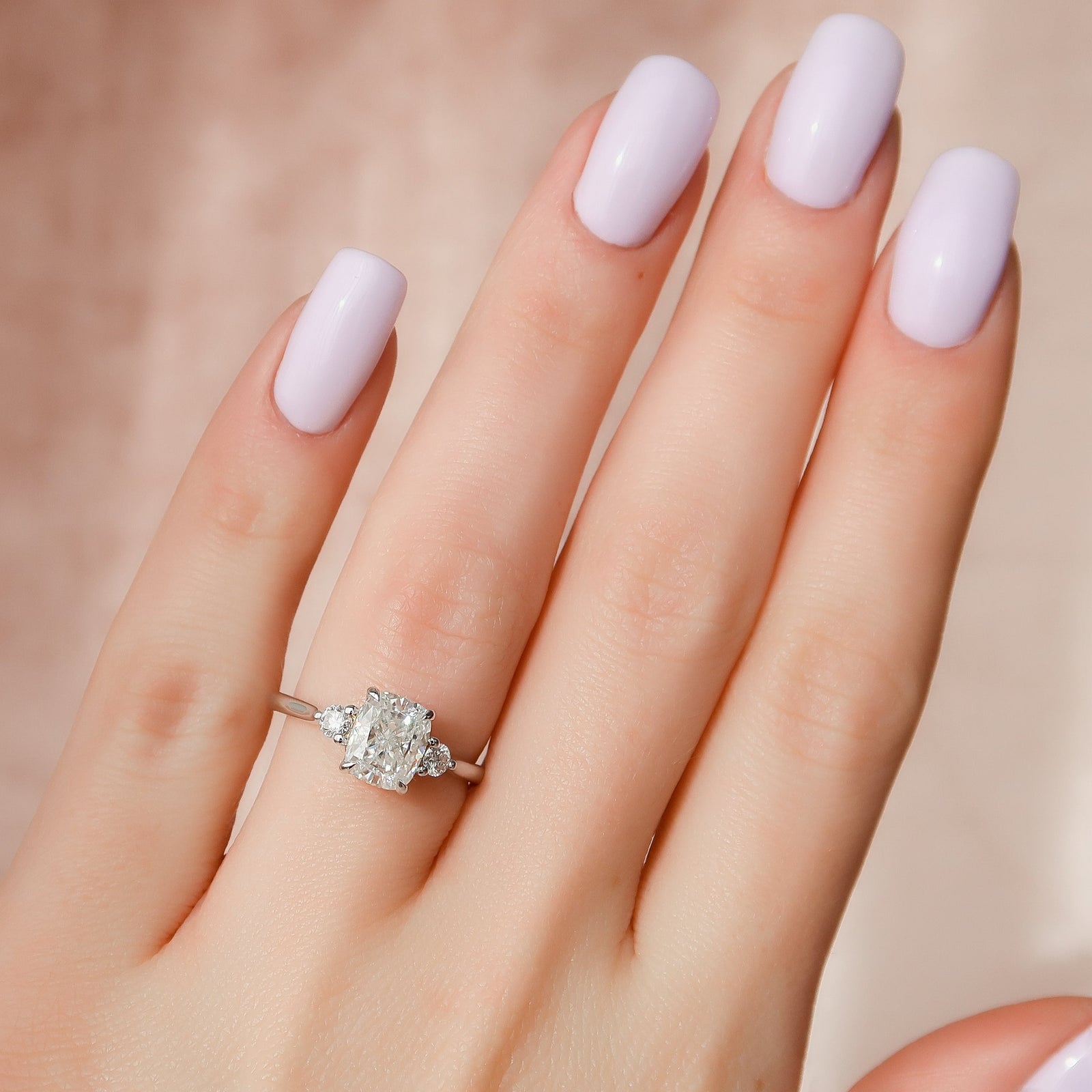 2.0 - 4.0 CT Elongated Cushion Cut CVD Diamond Three Stone Style Engagement Ring