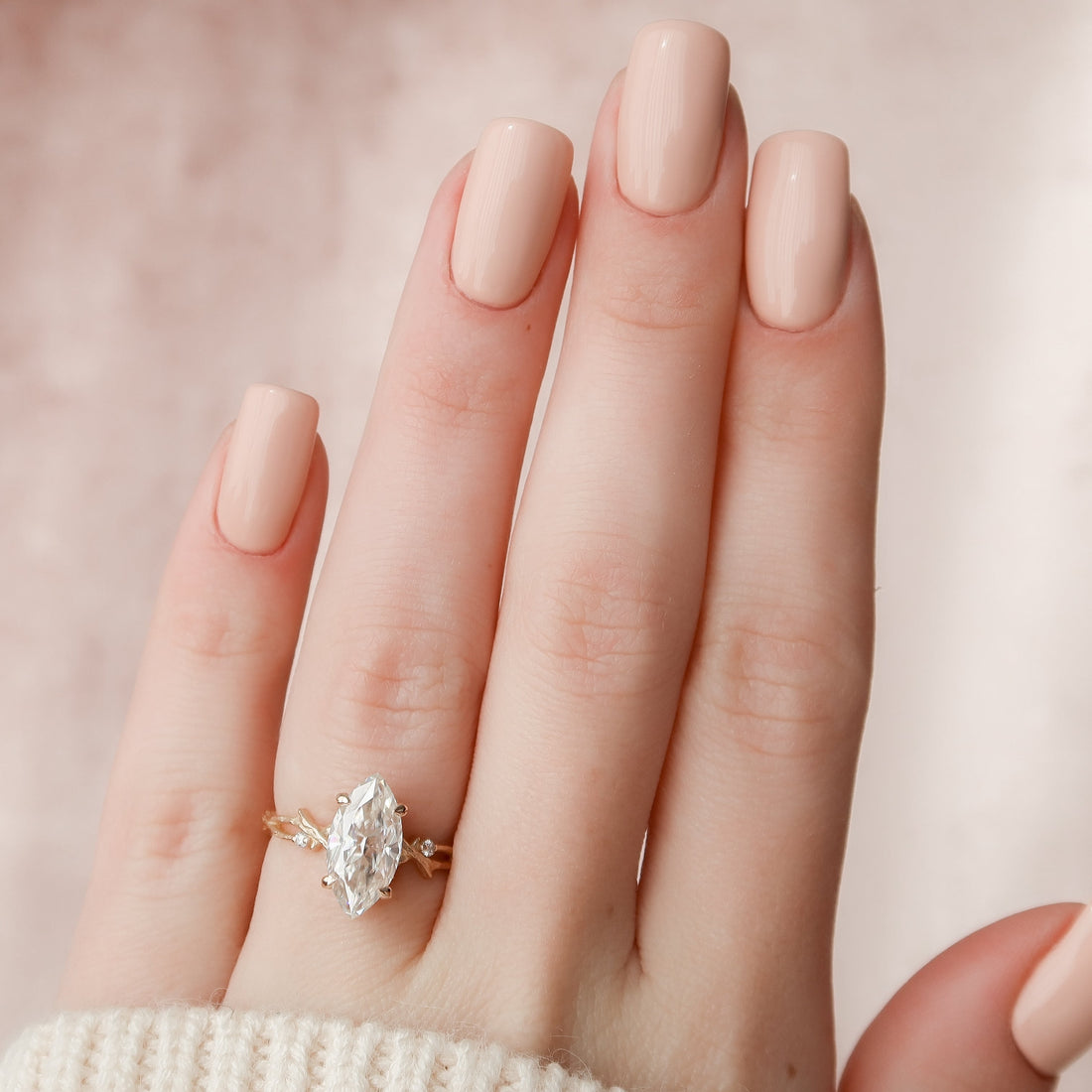 2.0 - 4.0 CT Marquise Cut CVD Diamond Twig Style Engagement Ring