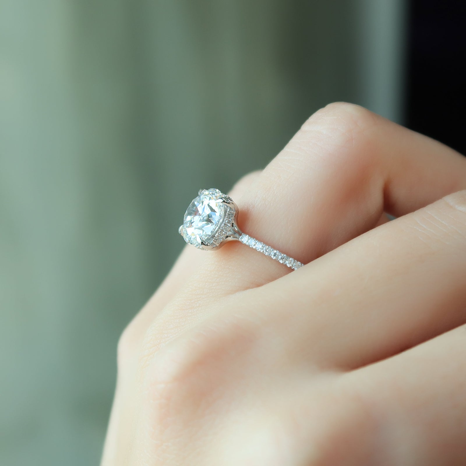 1.50 - 3.50 CT Round Cut CVD Diamond Hidden Halo & Pave Engagement Ring