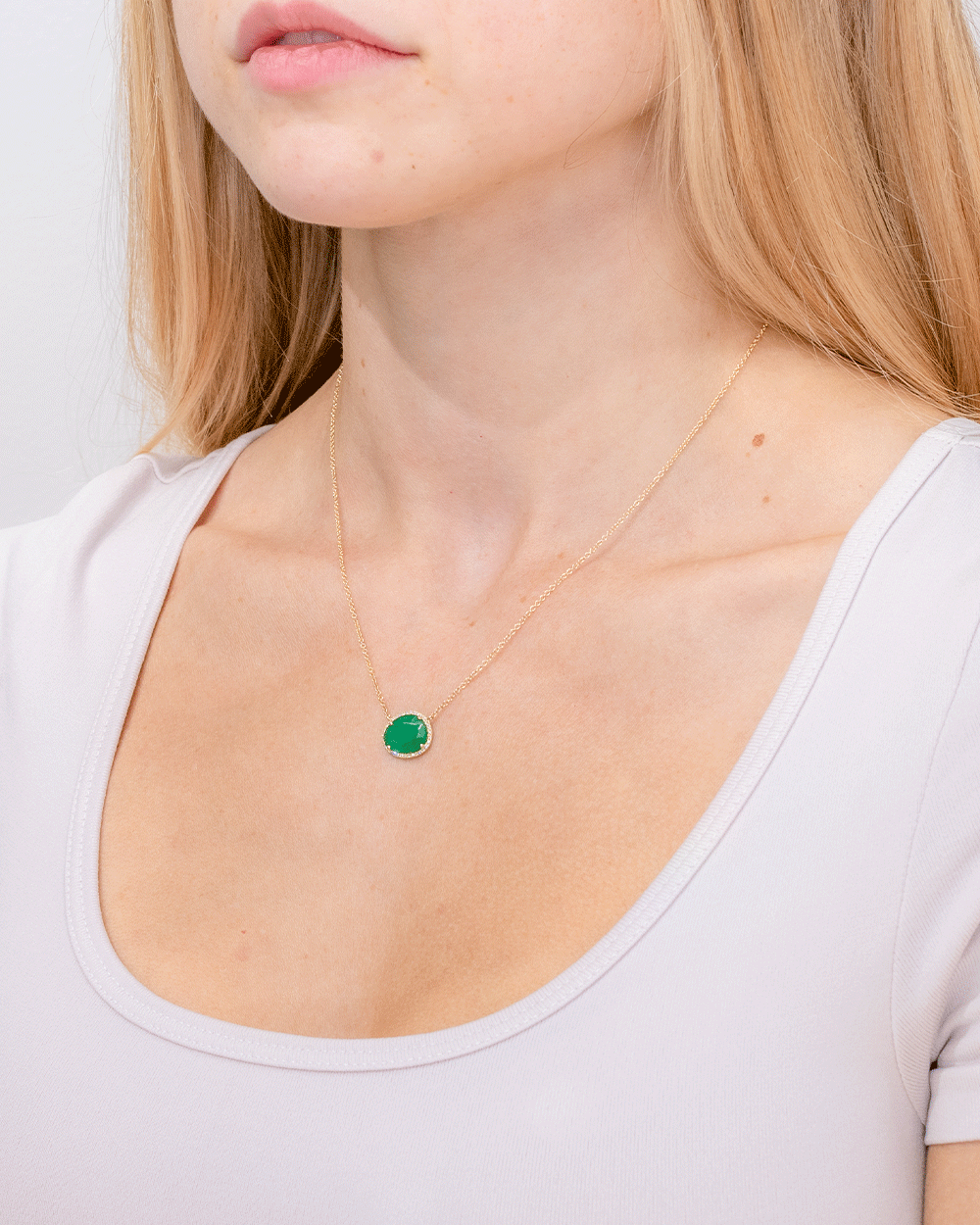 2.29ct Emerald & Diamond Halo Necklace