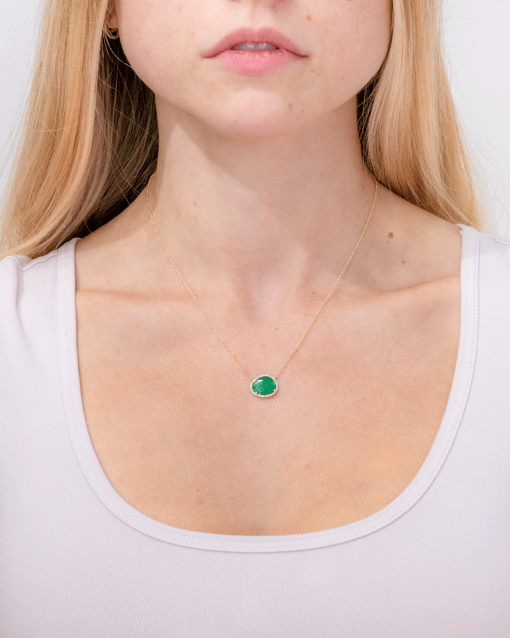 2.29ct Emerald & Diamond Halo Necklace