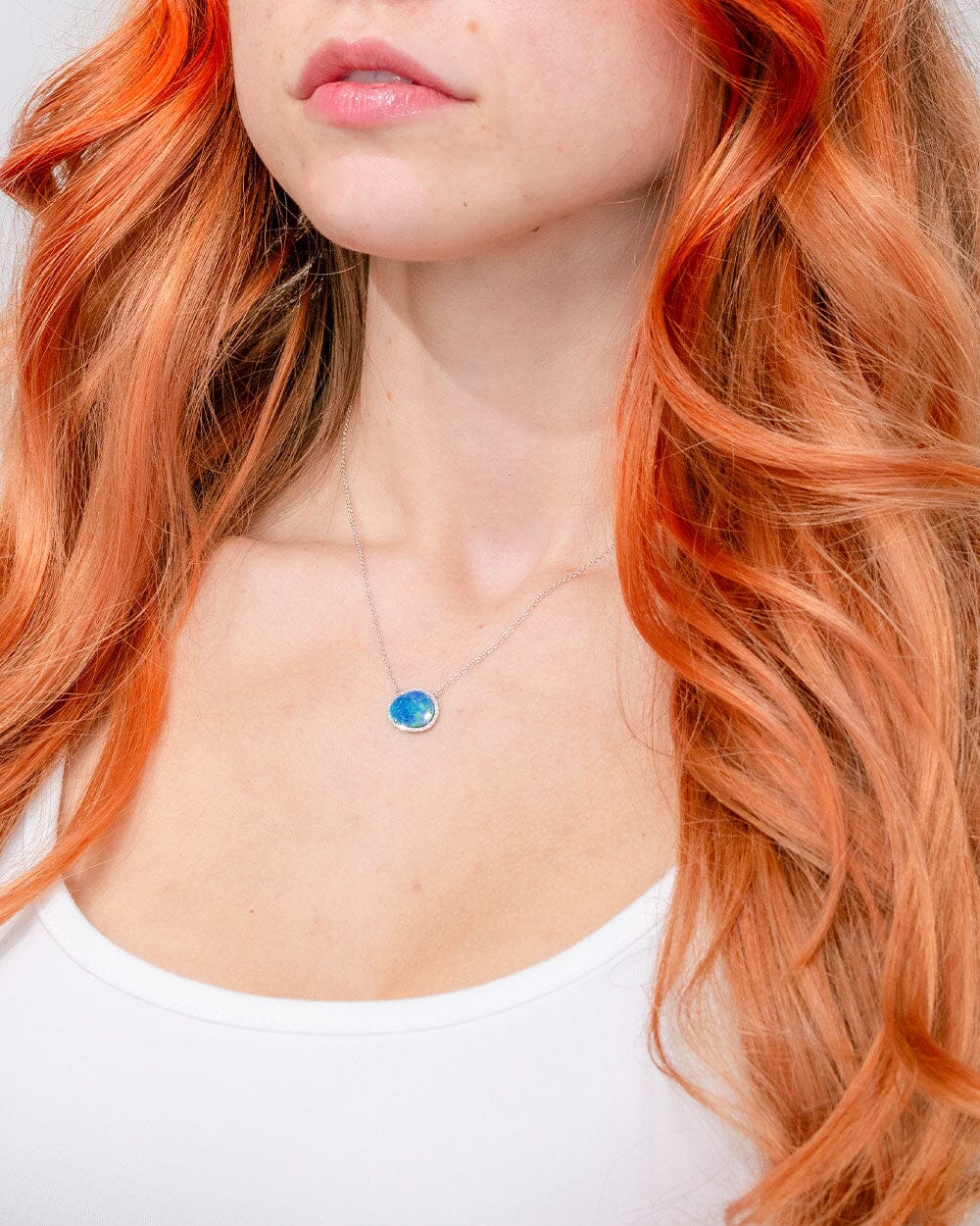 2.29ct Opal & Diamond Halo Necklace