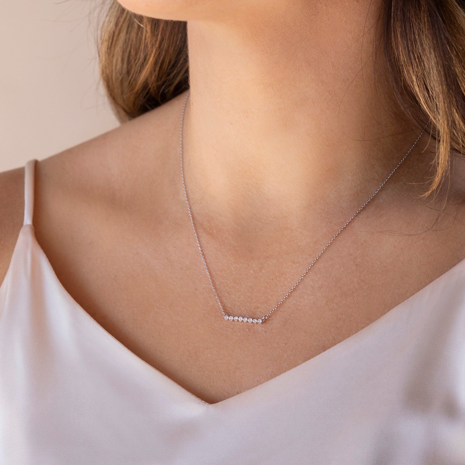 0.24 CT Round Cut Moissanite Shared Prong Necklace
