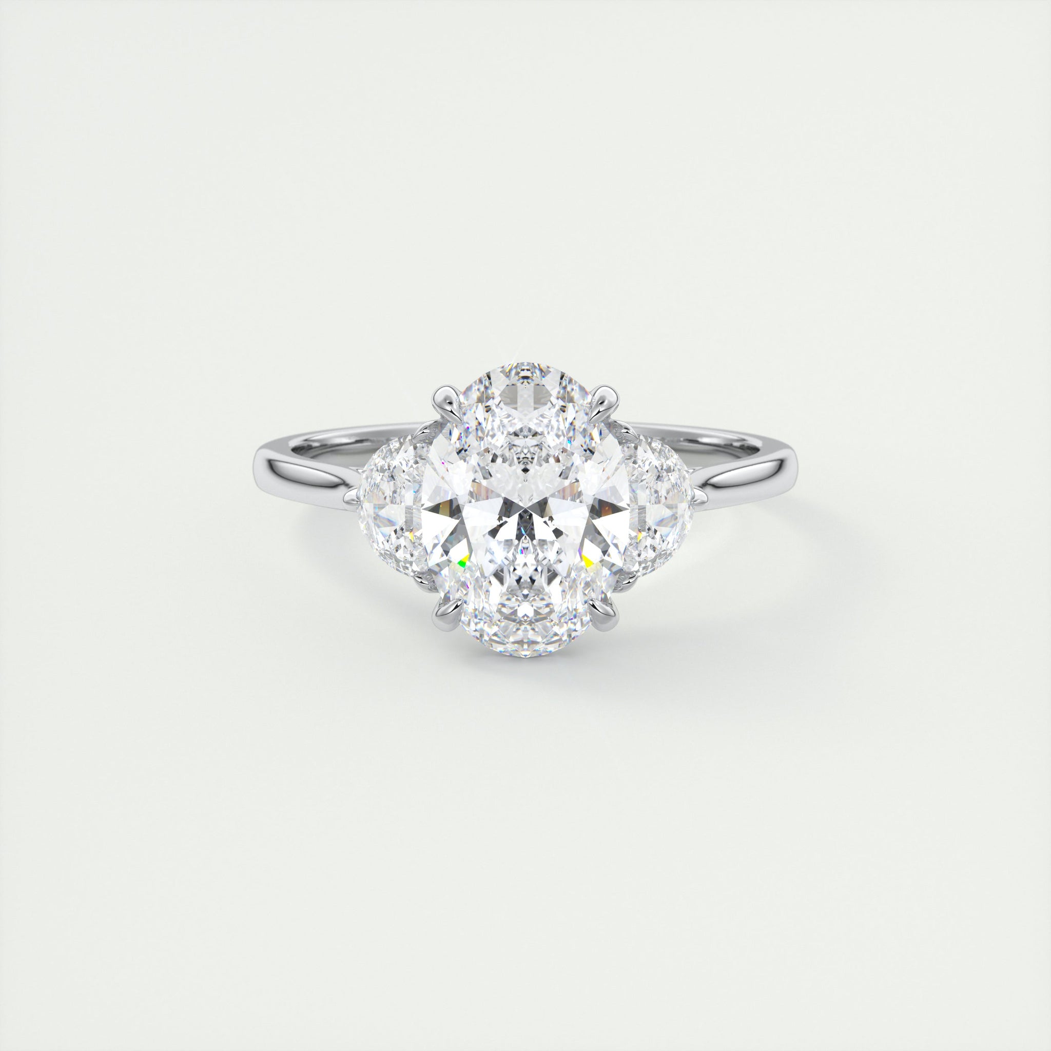 2.0CT Oval Moissanite 3 Stones Engagement Ring