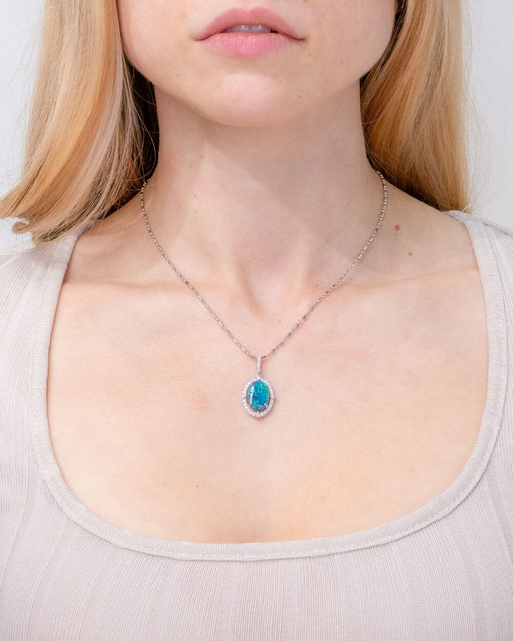 2.76ct Australian Black Opal Vintage Halo Necklace