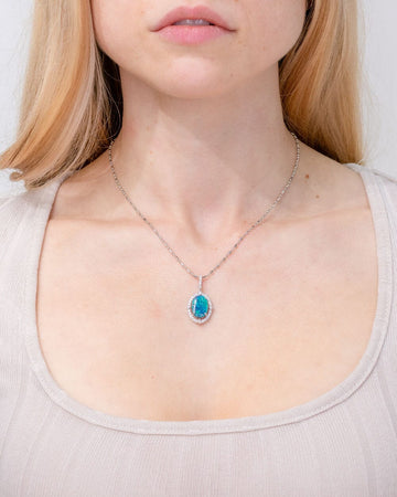 2.76ct Australian Black Opal Vintage Halo Necklace