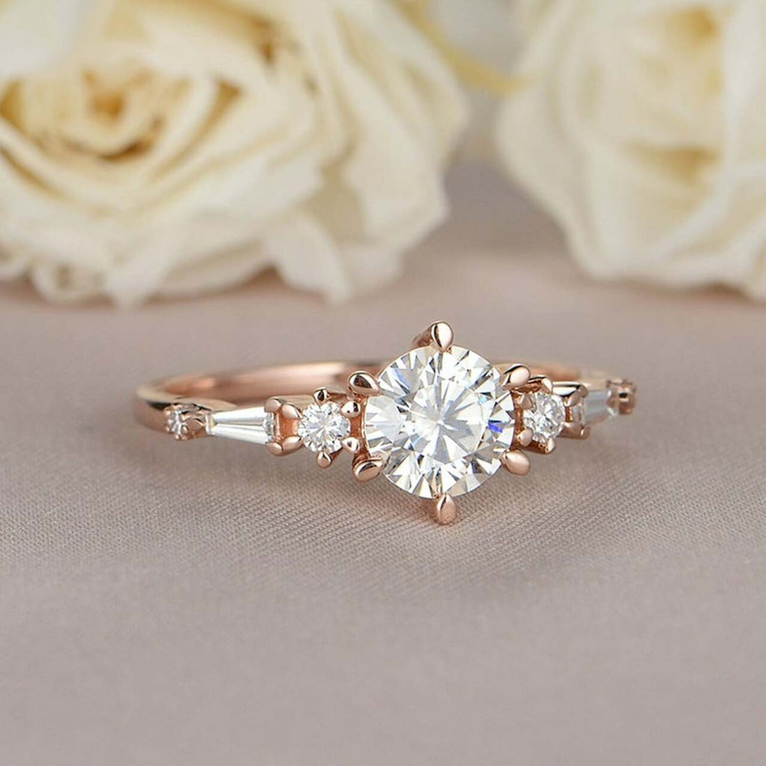 1.0CT Round Brilliant Cut Five Stone Style Moissanite Engagement Ring