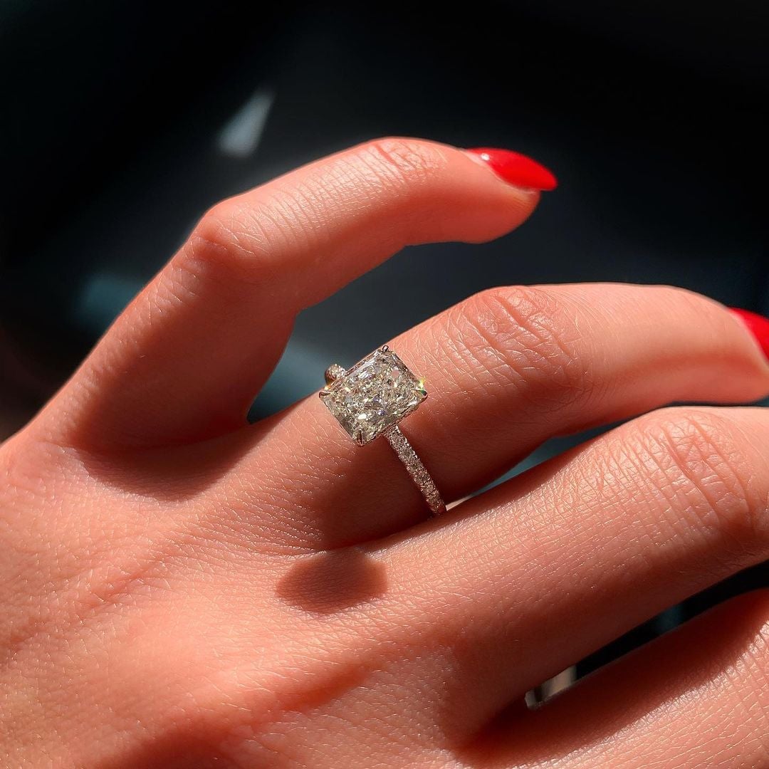 1.50CT Cushion Cut Hidden Halo Pave Moissanite Engagement Ring
