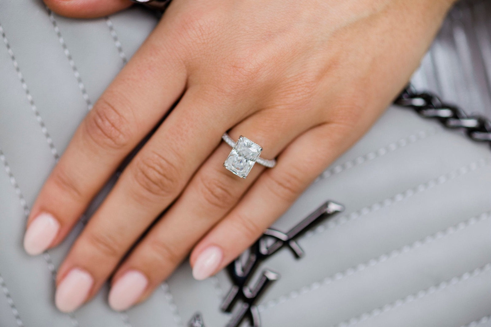 1.60 - 4.60 CT Radiant Moissanite Hidden Halo Pave Setting Engagement Ring