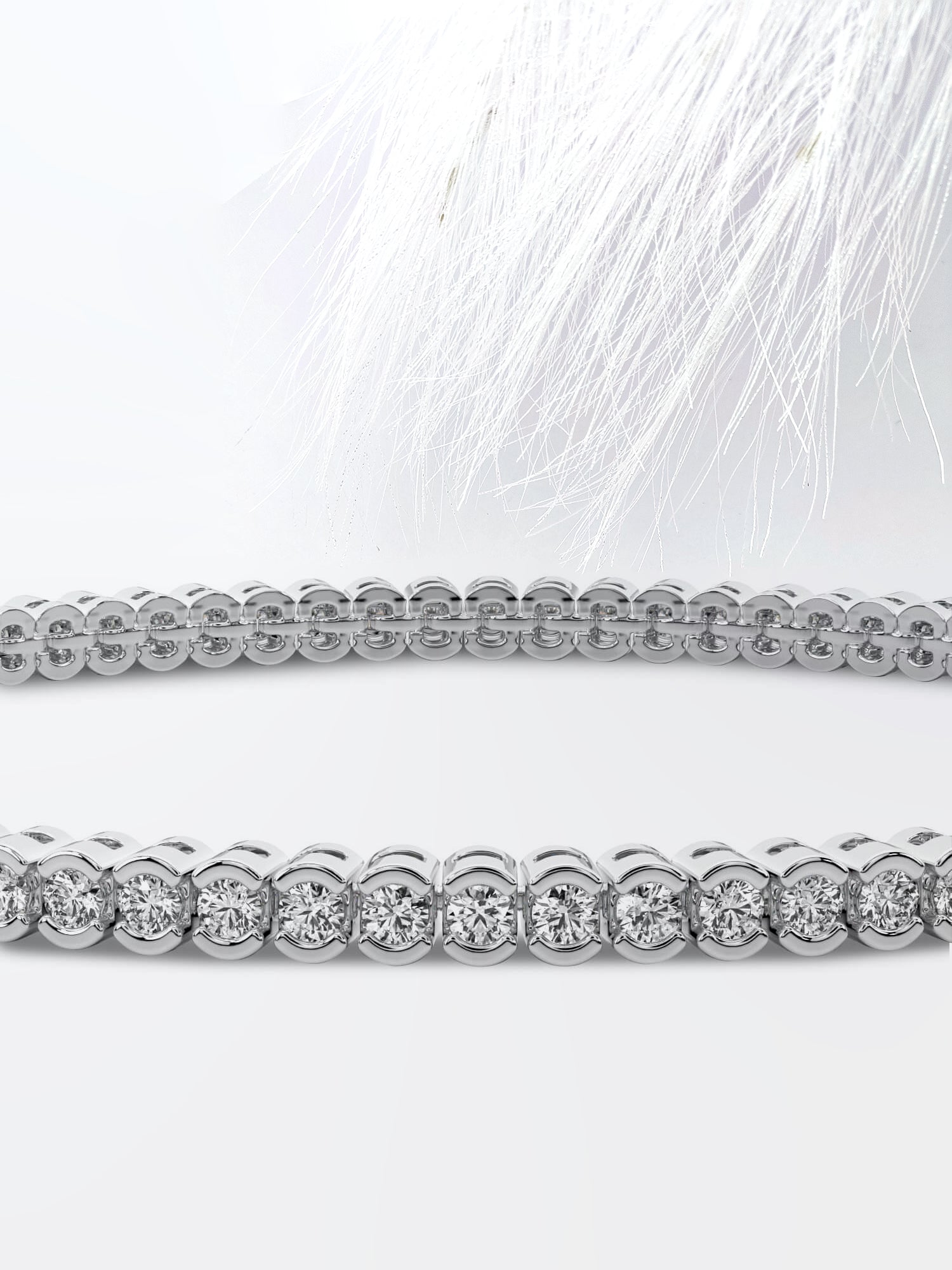 Half Bezel Round Moissanite Diamond Tennis Bracelet 14K White Gold