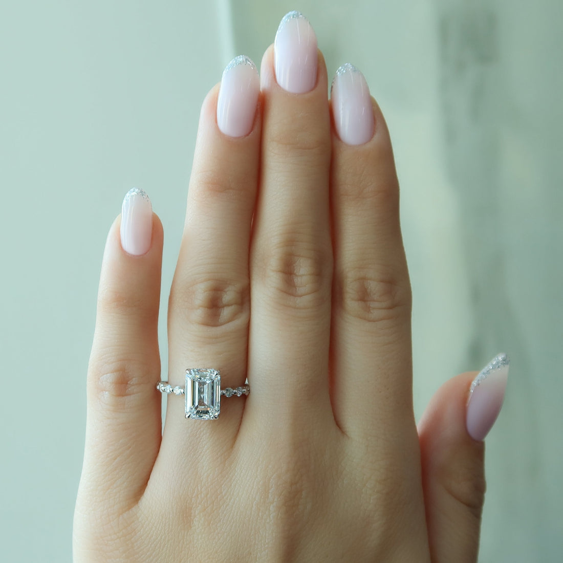 2.0- 4.0 CT Emerald Cut CVD Diamond Hidden Halo & Pave Engagement Ring