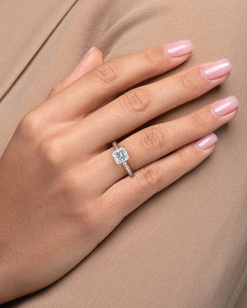 1.0 - 3.0 CT Princess Cut CVD Diamond Hidden Halo & Pave Style Engagement Ring