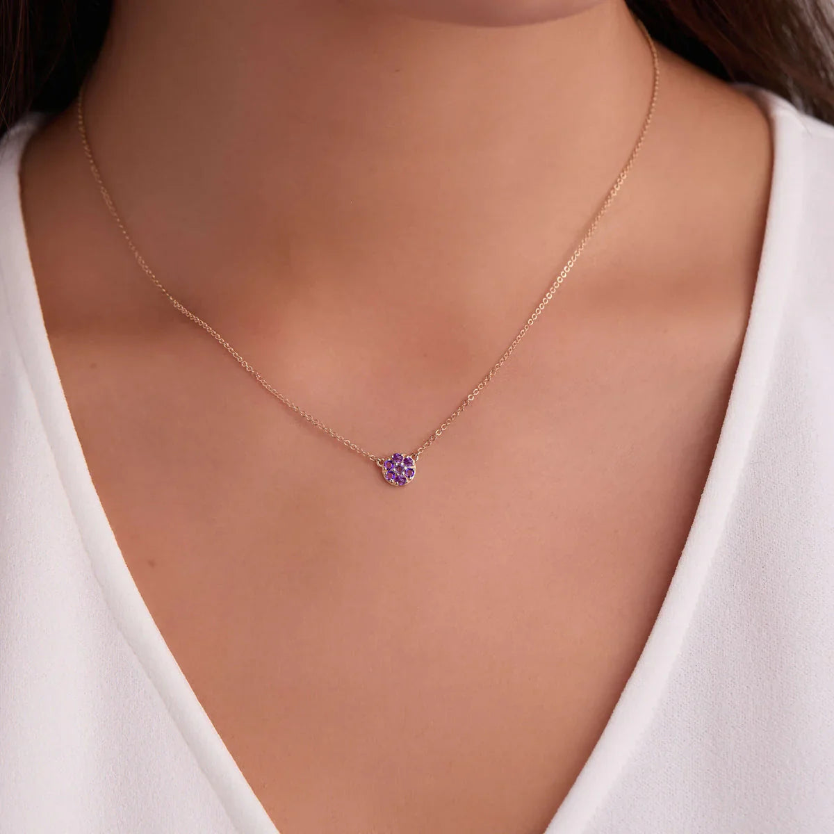 0.85CT Round Amethyst Diamond February Birthstone Necklace