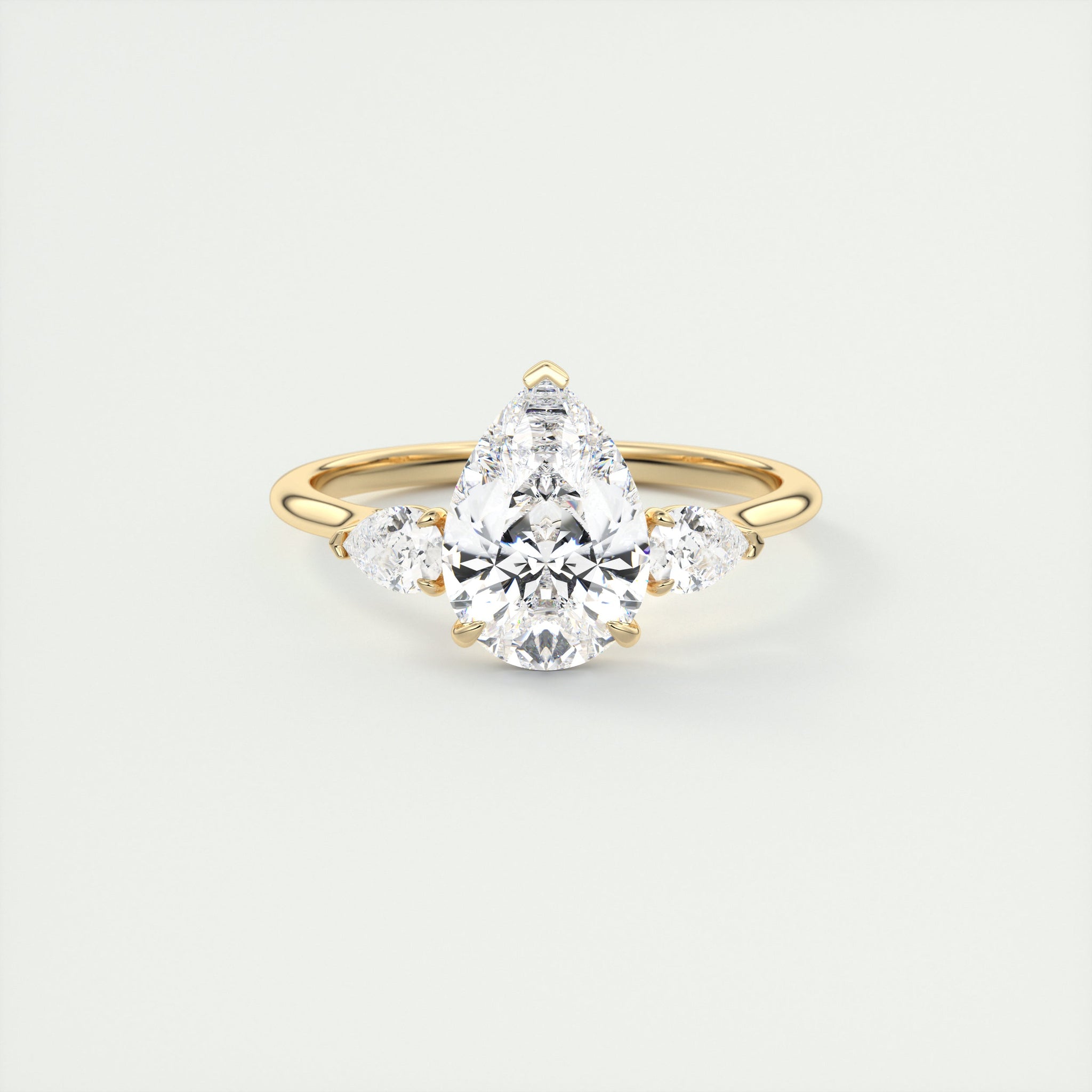 2CT Pear Cut Moissanite 3 Stones Engagement Ring