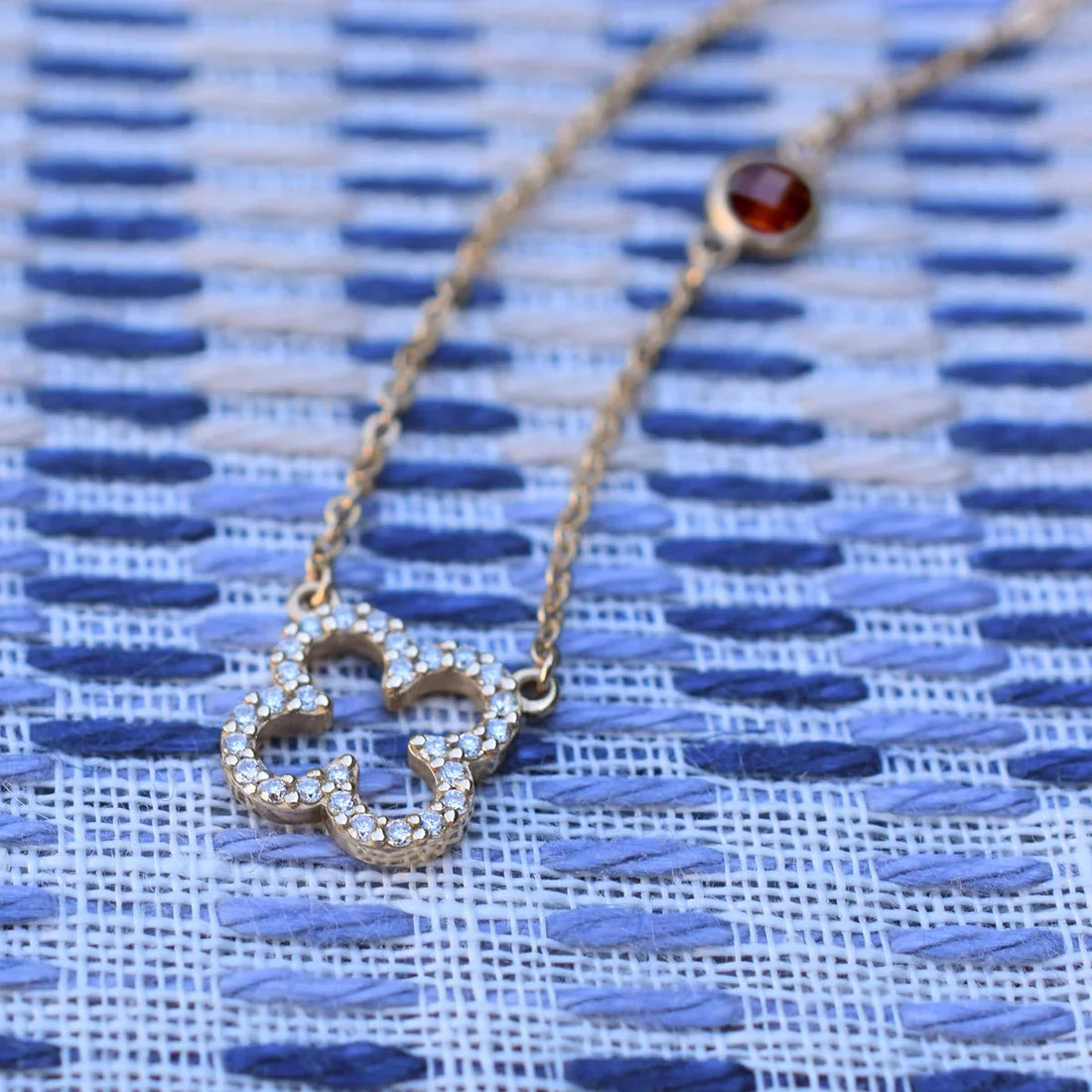 0.35CT Round Garnet Diamond January Birthstone Clover Necklace