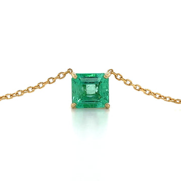 Small Colombian Emerald Solitaire Diamond Necklace for Women