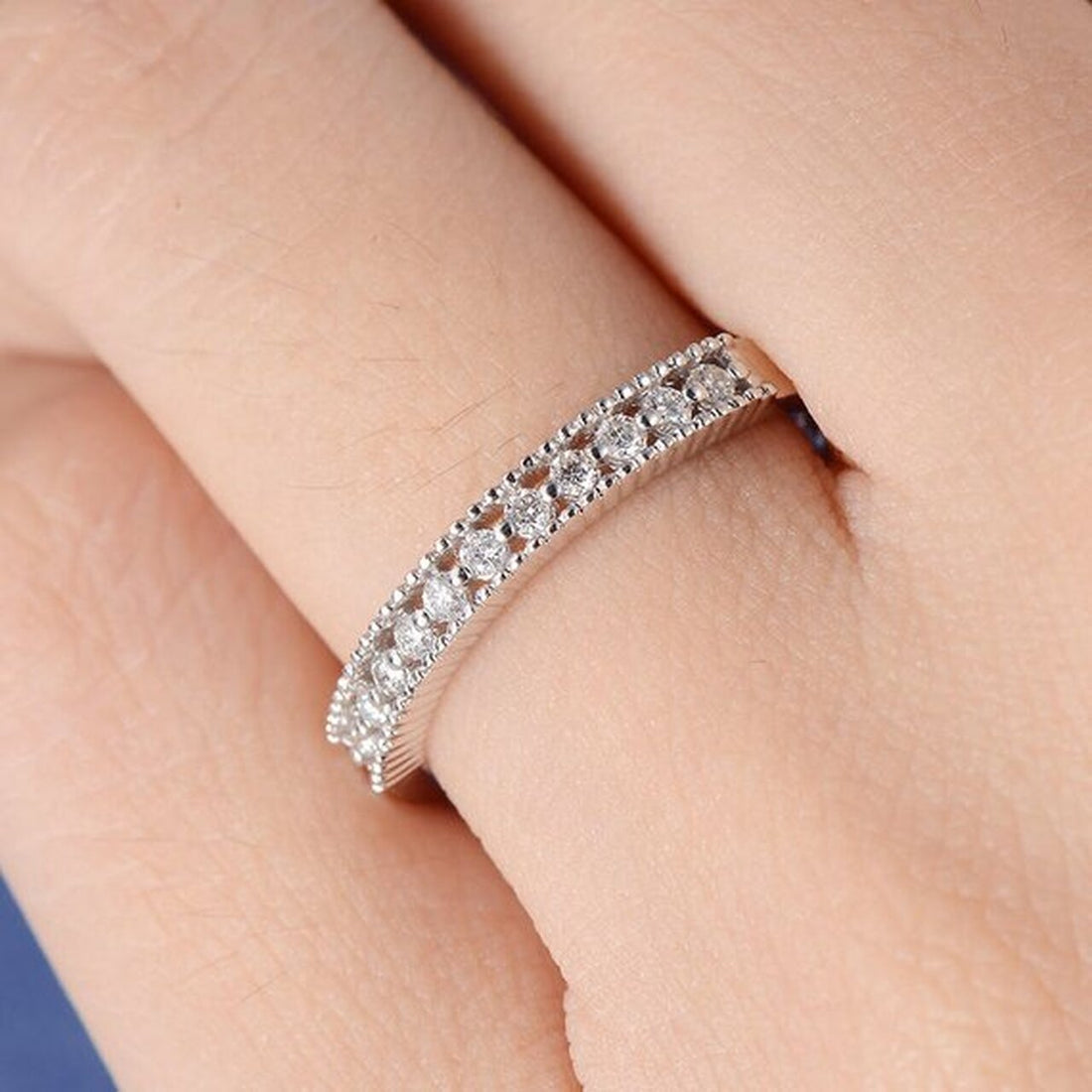 Round Brilliant Cut Channel Set Half Eternity Wedding Band