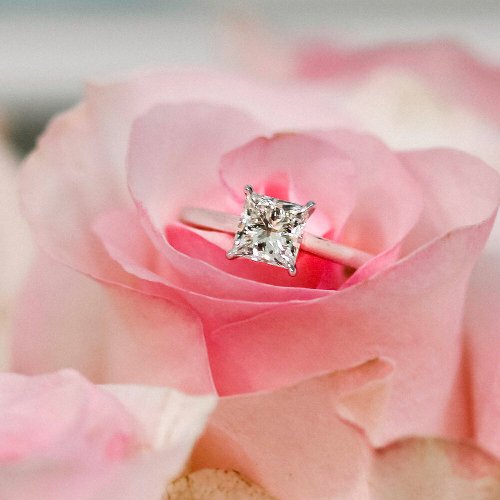 1.0ct Princess Cut Moissanite Solitaire Style Engagement Ring