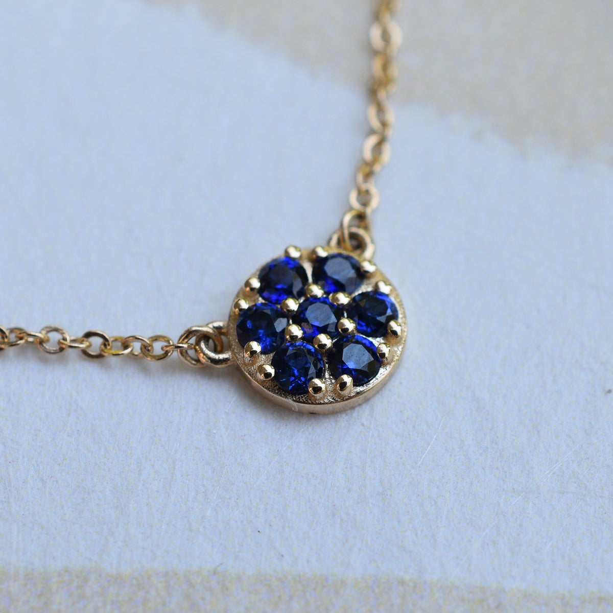 0.25CT Round Sapphire Diamond September Birthstone Necklace