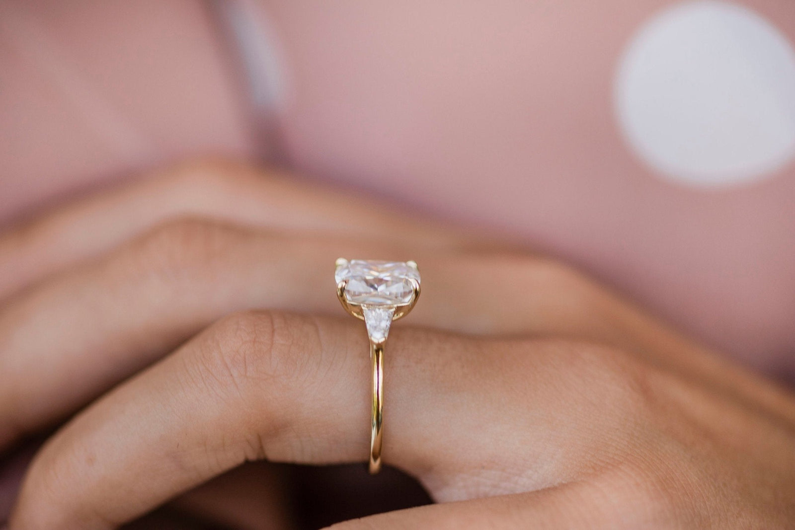 4.20CT Elongated Cushion Moissanite 3 Stones Engagement Ring