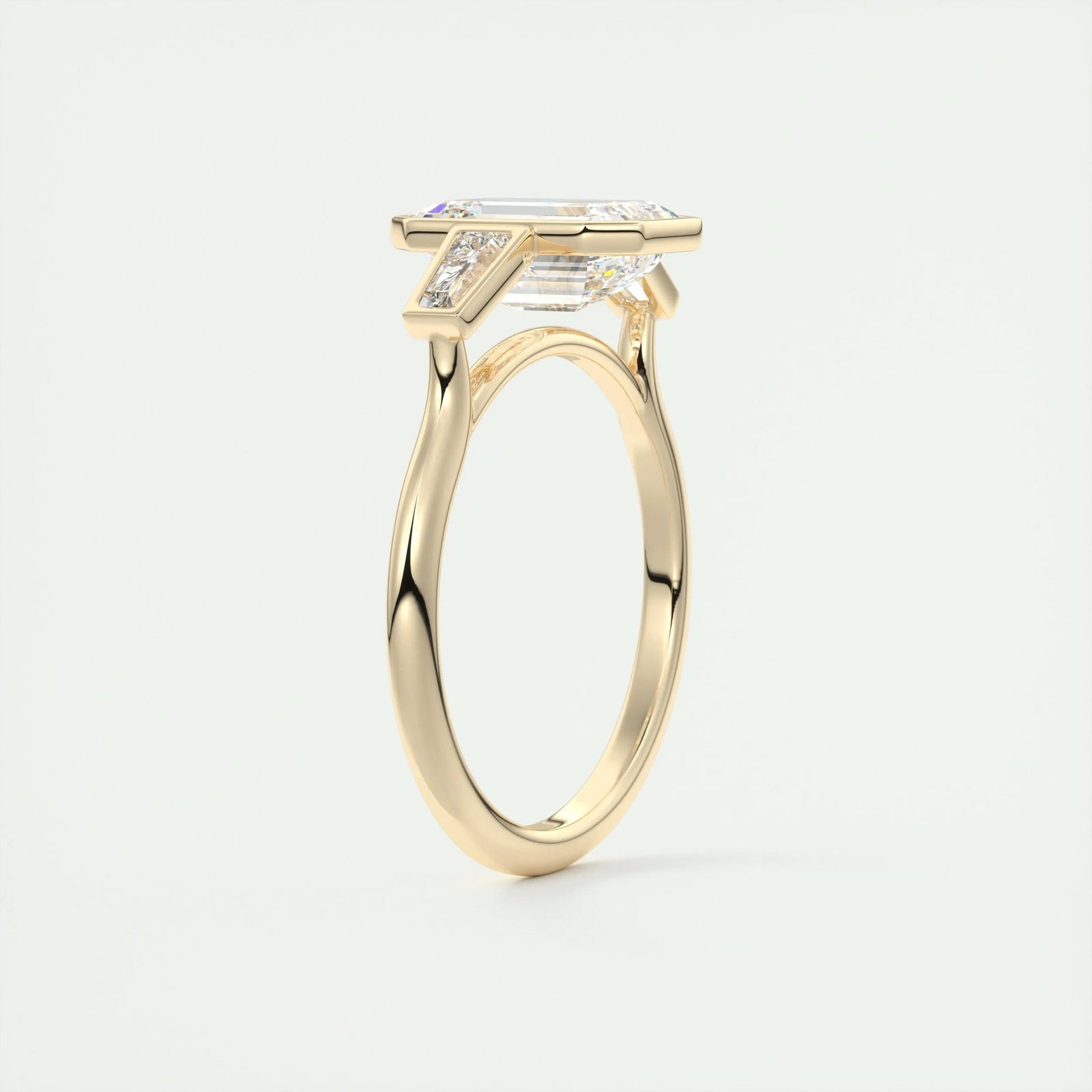 2.5 Ct Emerald Three Stone Bezel Moissanite Engagement Ring