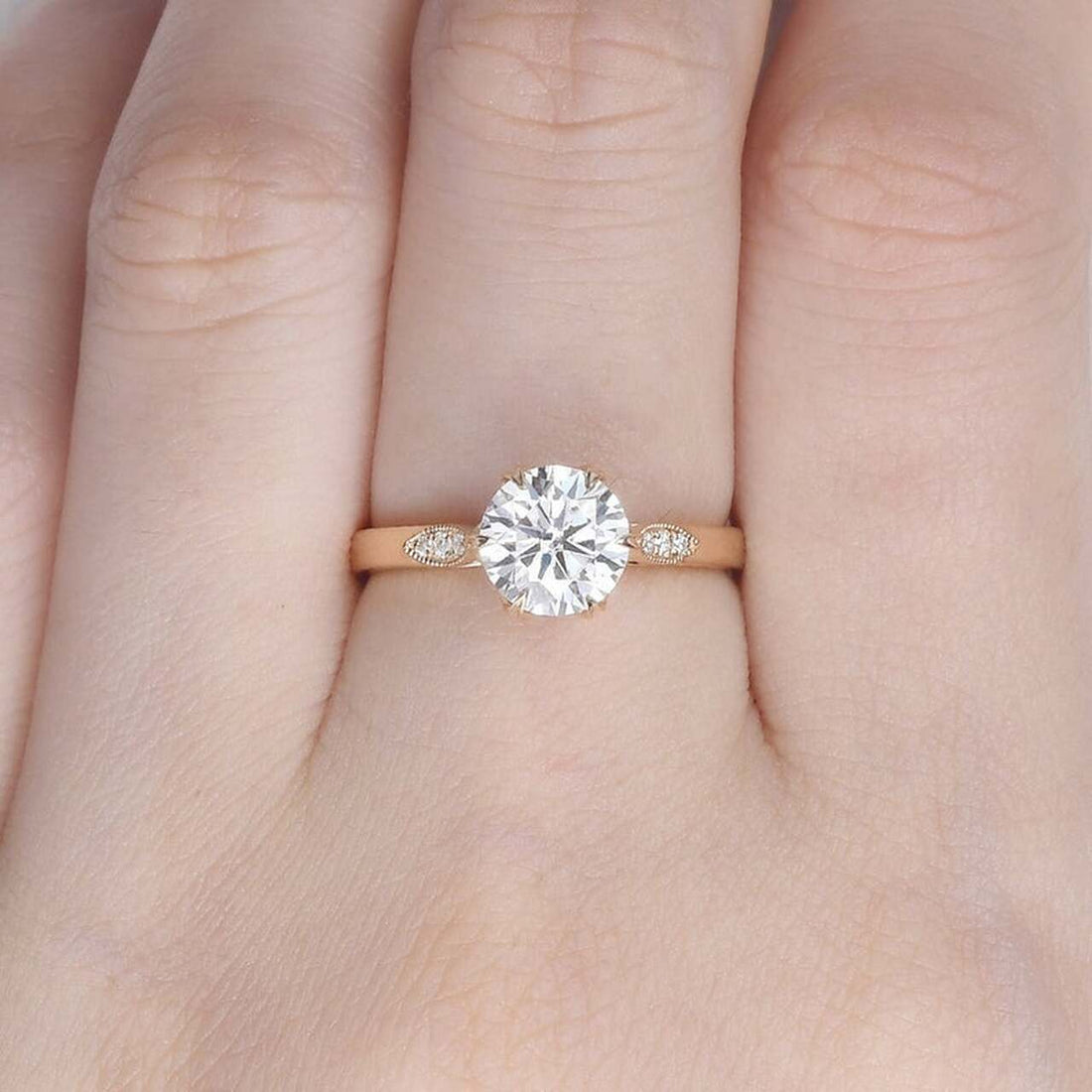 1.50CT Round Cut Moissanite Yellow Gold Engagement Ring