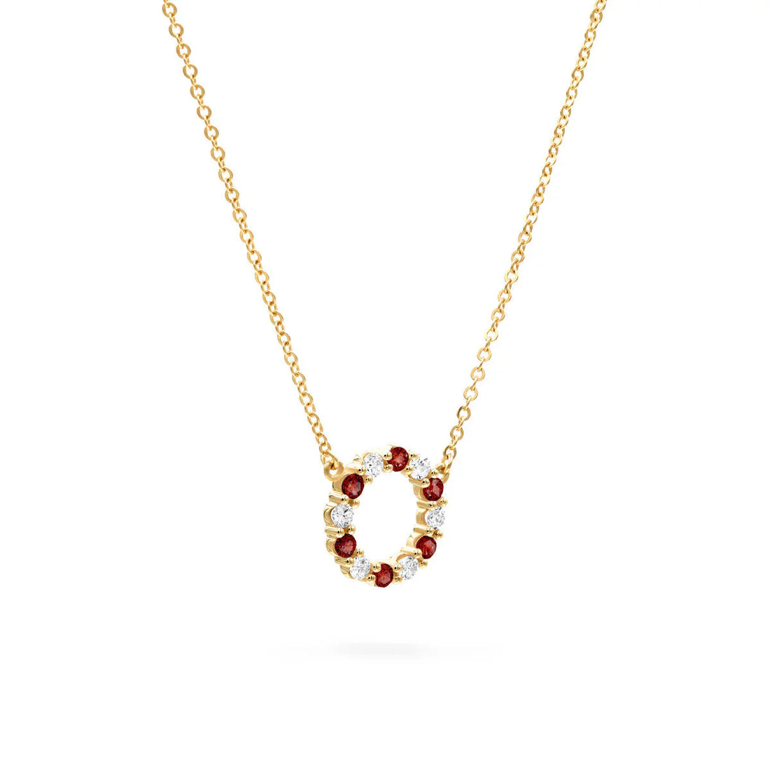 0.80CT Round Garnet Diamond January Birthstone Circle Necklace