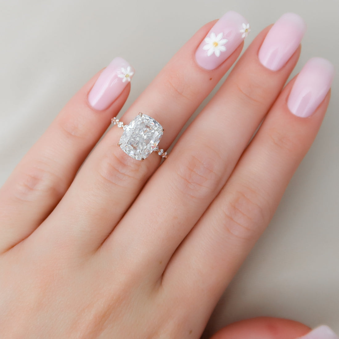 2.0 - 4.0 CT Elongated Cushion Cut CVD Diamond Hidden Halo & Pave Style Engagement Ring