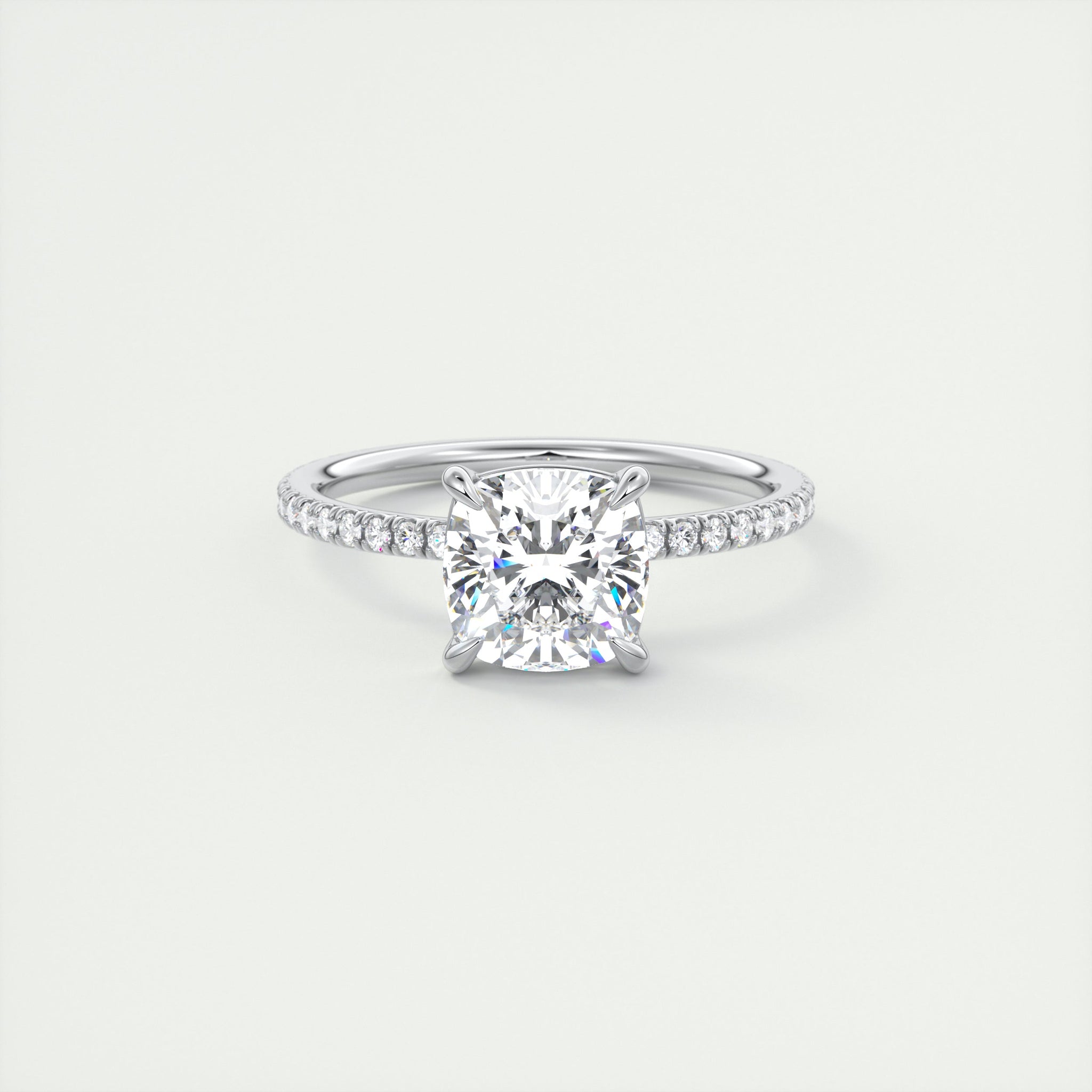 2CT Cushion Cut Moissanite Solitaire Pave Setting Engagement Ring