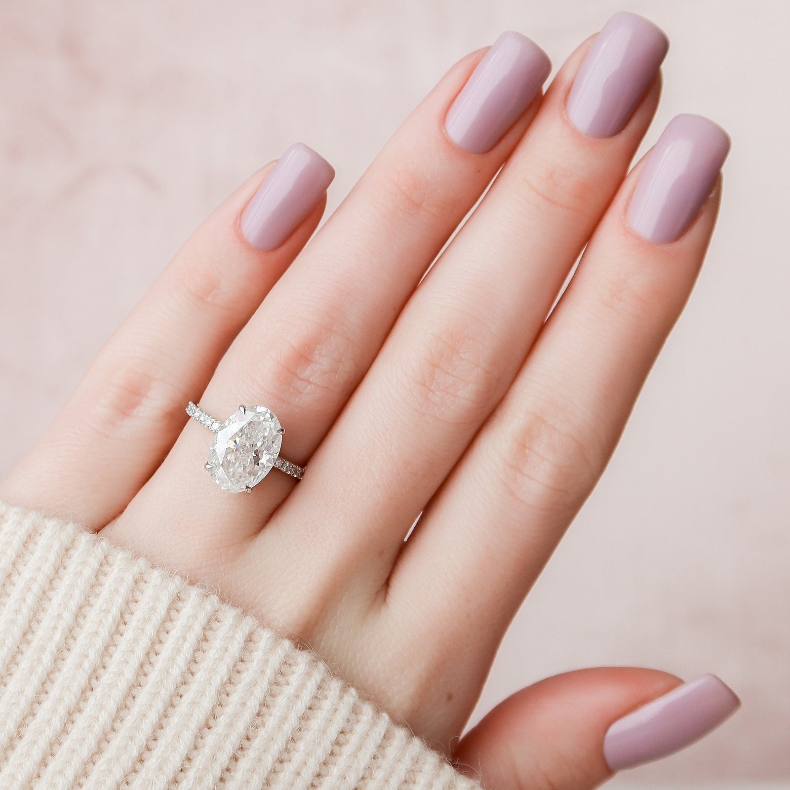 4.0CT Oval Moissanite Hidden Halo Pave Setting Engagement Ring