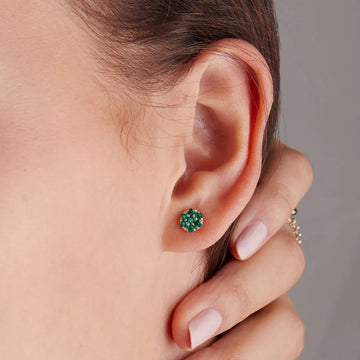 0.50CT Round Emerald Diamond May Birthstone Floral Stud Earrings